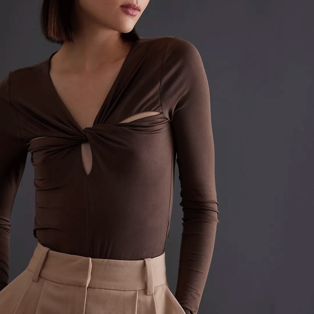 Anthropologie Wine Red Twist-Front Bodysuit